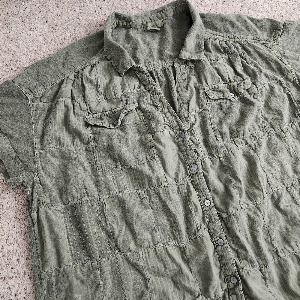 Sundance Green Button Down Patchwork Shirt - image 2